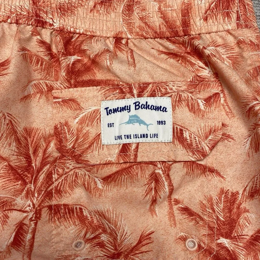 Tommy Bahama Swim Shorts‎ Mens Large  Palm Tree Lined Swimmer Beach Surfer